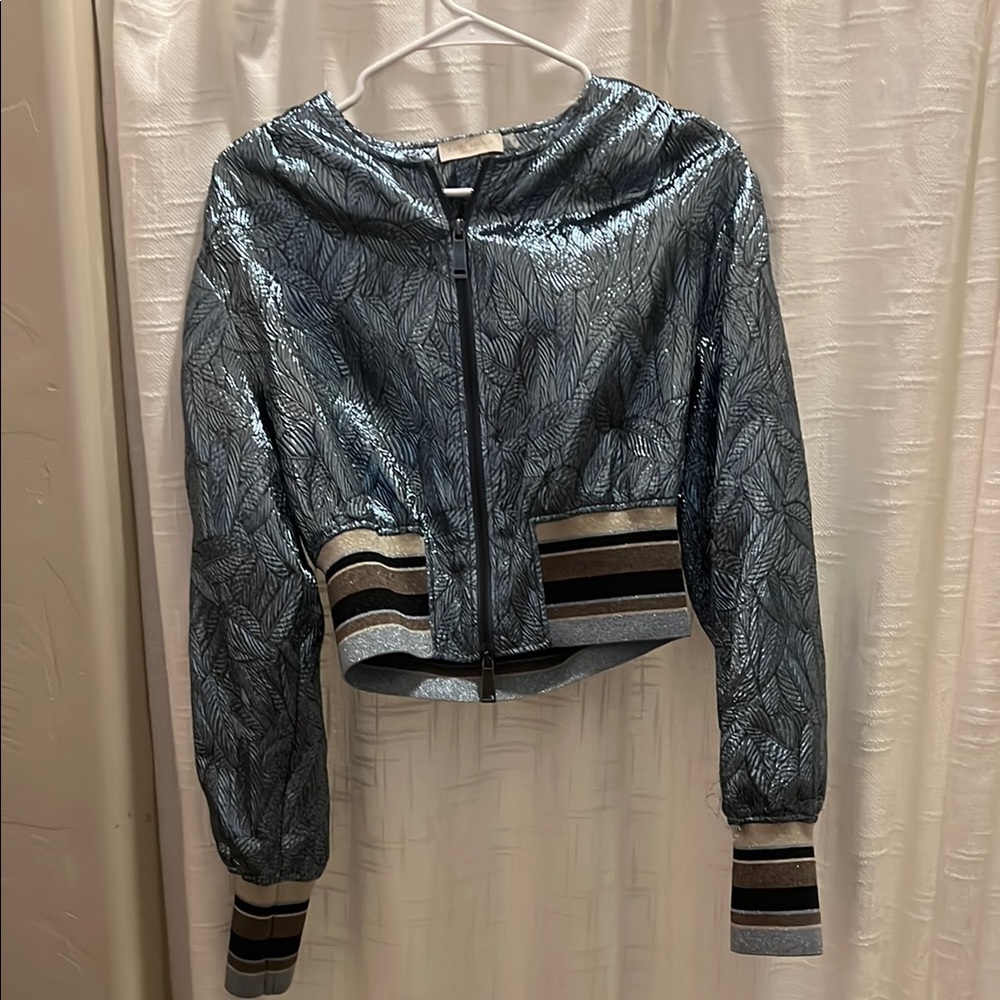 Metallic Blue Bomber Jacket